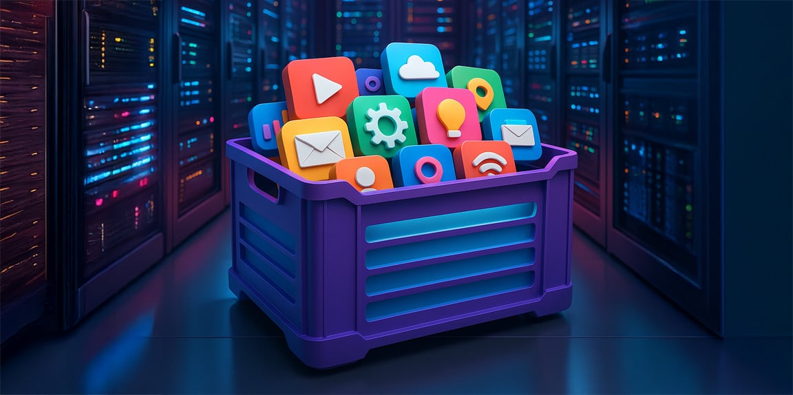 Virtual container holding various applications in a data center